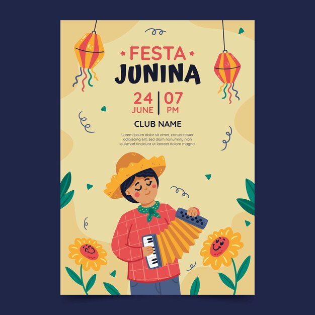 Cartel o volante de festas juninas planas dibujadas a mano