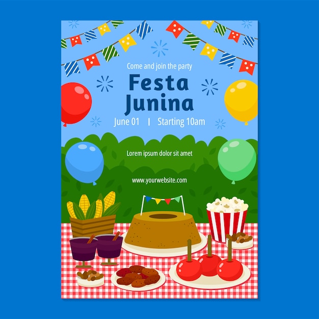 Cartel o volante de festas juninas planas dibujadas a mano