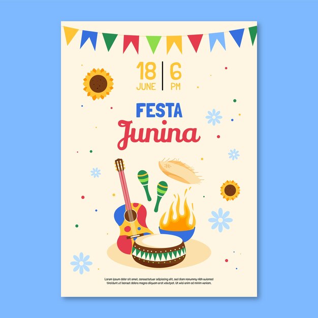 Cartel o volante de festas juninas planas dibujadas a mano