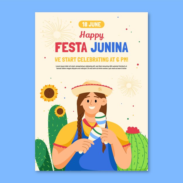 Cartel o volante de festas juninas planas dibujadas a mano