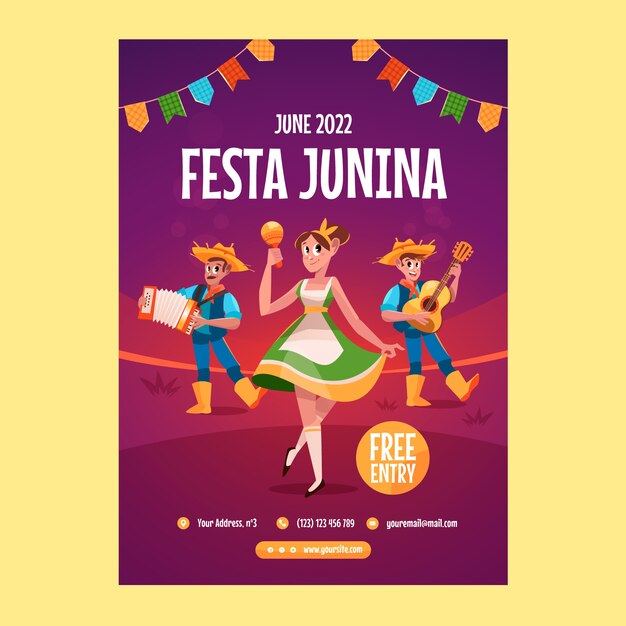 Cartel o volante de festas juninas planas dibujadas a mano