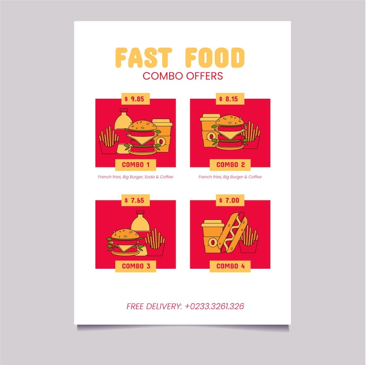 Vector gratuito cartel de oferta de comidas combinadas ilustrado