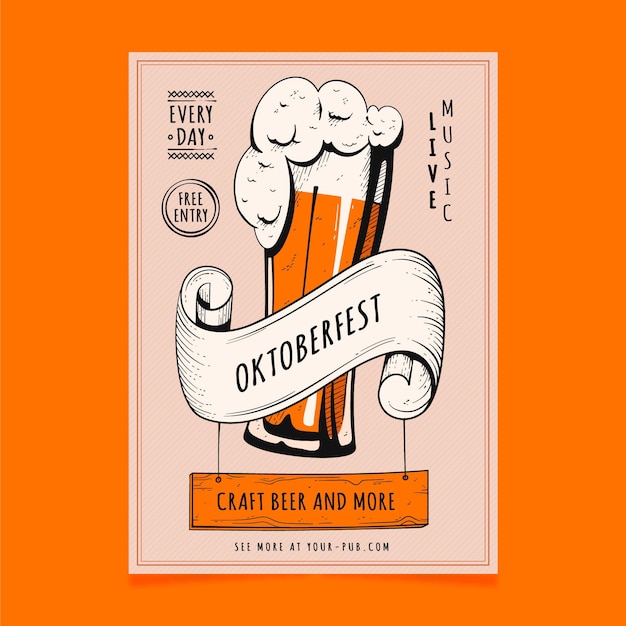 Cartel de oktoberfest dibujado a mano