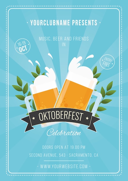 Vector gratuito cartel de oktoberfest con un fondo azul