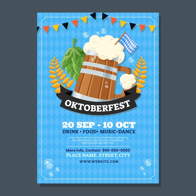 Vector gratuito cartel de oktoberfest plano dibujado a mano