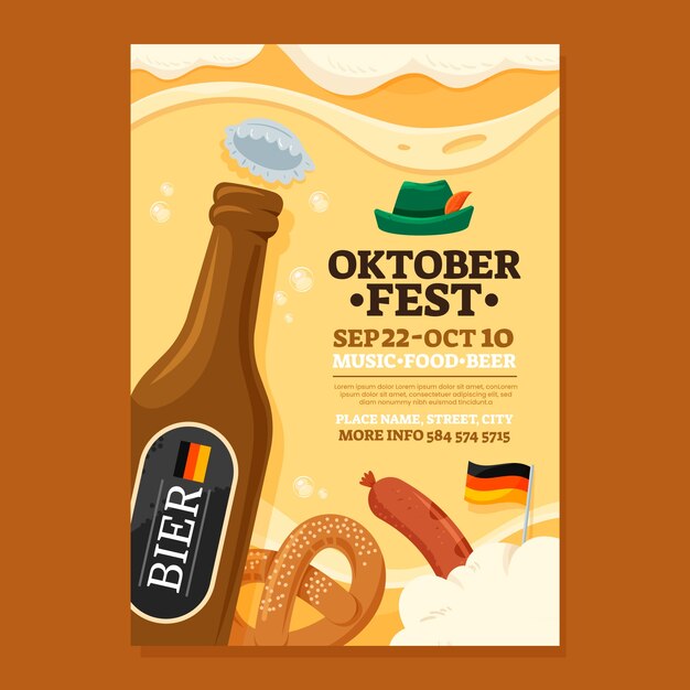 Cartel de oktoberfest plano dibujado a mano
