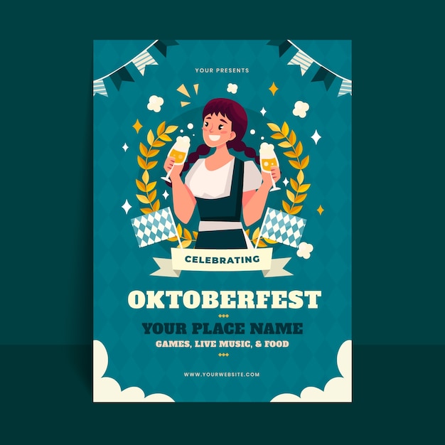 Vector gratuito cartel de oktoberfest plano dibujado a mano