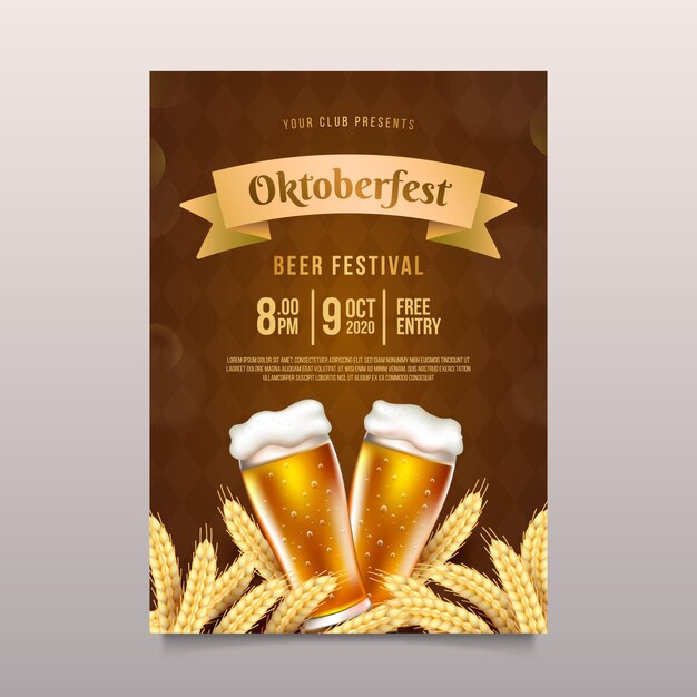 Cartel de oktoberfest realista con cerveza
