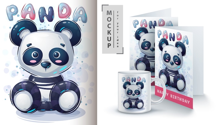 Vector gratuito cartel de panda de peluche y merchandising
