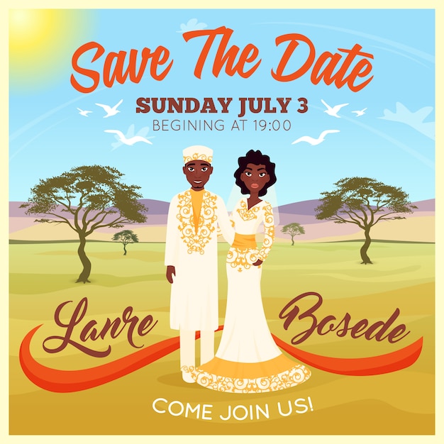 Cartel de pareja de boda africanos