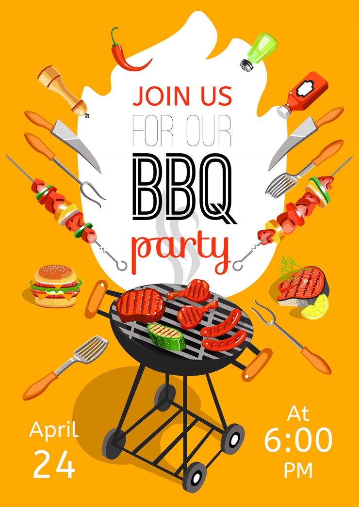 Vector gratuito cartel plano del aviso del partido del bbq