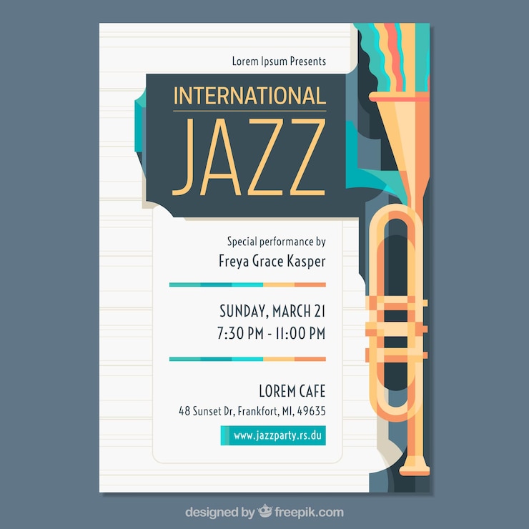 Vector gratuito cartel plano para el día internacional del jazz