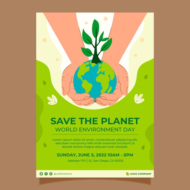 Cartel plano dibujado a mano del día mundial del medio ambiente