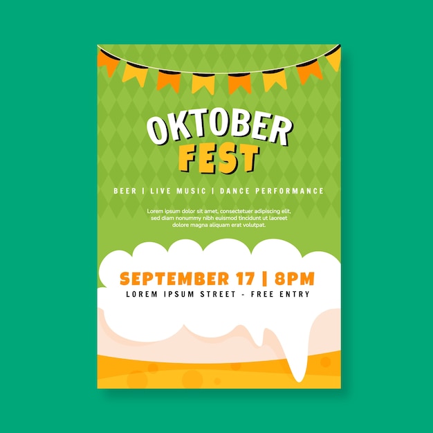 Vector gratuito cartel plano dibujado a mano de oktoberfest