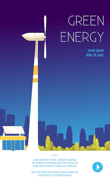 Cartel plano de energía verde que ilustra la forma de ingeniería de energía alternativa para que la energía eólica vertical