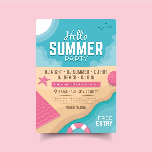 Vector gratuito cartel plano de fiesta de verano