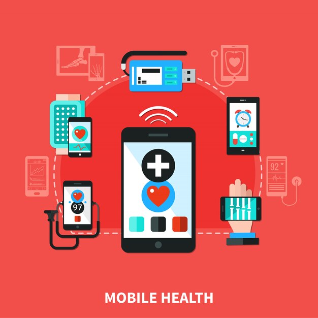 Cartel plano de gadgets de salud digital