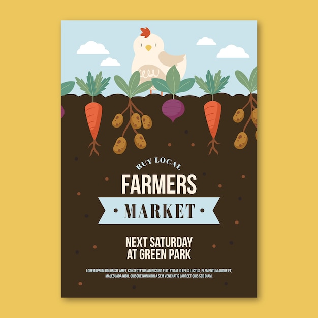 Vector gratuito cartel plano del mercado de agricultores