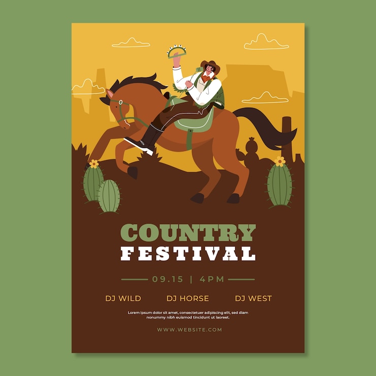 Vector gratuito cartel plano de música country dibujado a mano