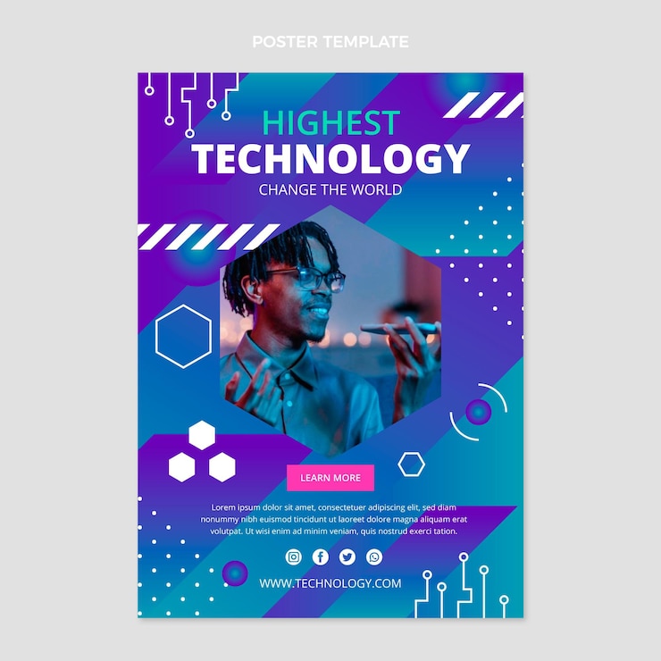 Vector gratuito cartel plano de tecnología mínima.