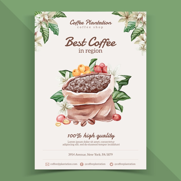 Cartel de plantación de café de acuarela.