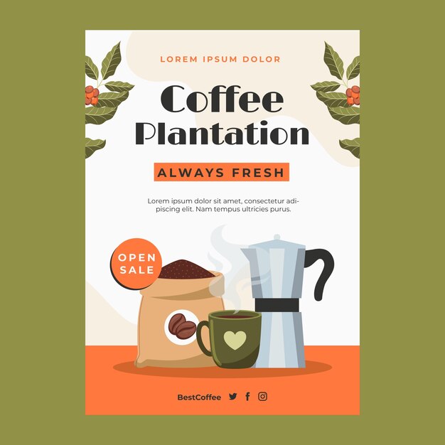 Cartel de plantación de café dibujado a mano.