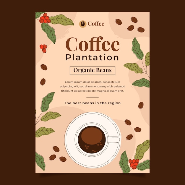 Cartel de plantación de café dibujado a mano.