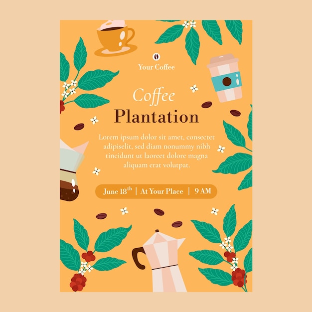 Cartel de plantación de café de diseño plano