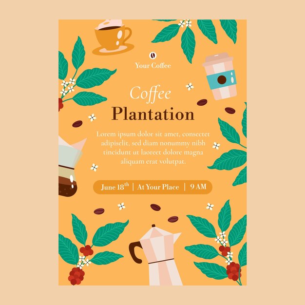 Cartel de plantación de café de diseño plano