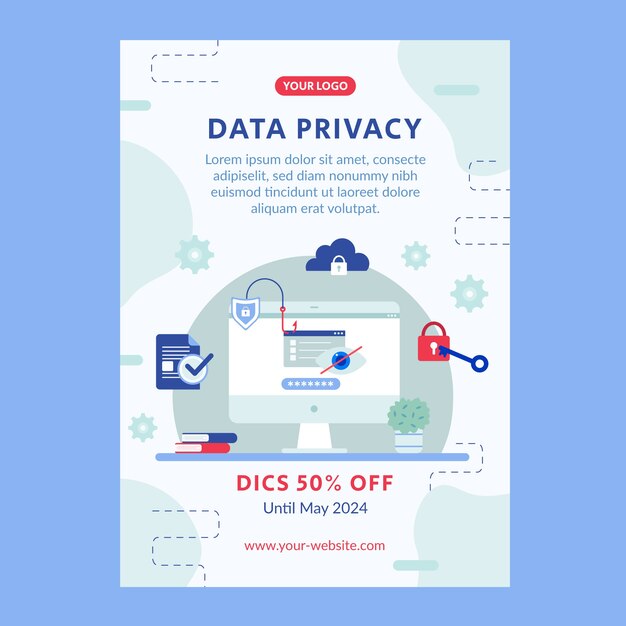 Cartel de privacidad de datos de diseño plano