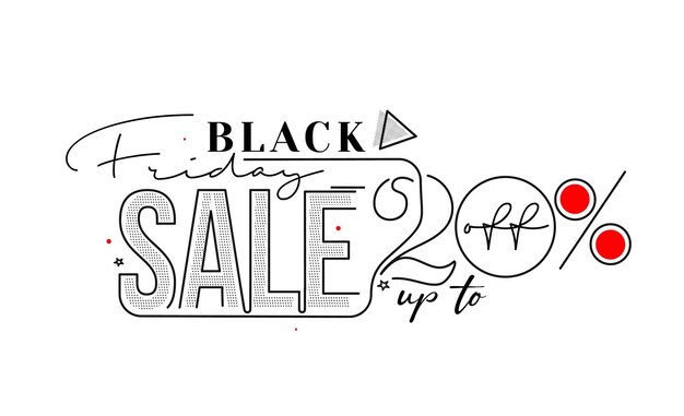 Cartel de promoción de venta de viernes negro o diseño de banner, oferta especial 20% de venta, promoción y plantilla de vector de compras.