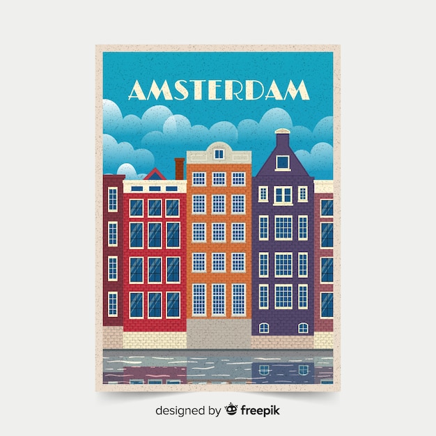 Vector gratuito cartel promocional retro de amsterdam