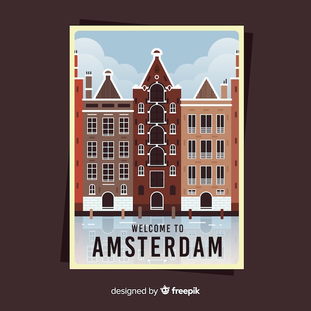 Vector gratuito cartel promocional retro de amsterdam