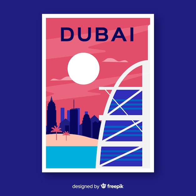 Vector gratuito cartel promocional retro de plantilla de dubai