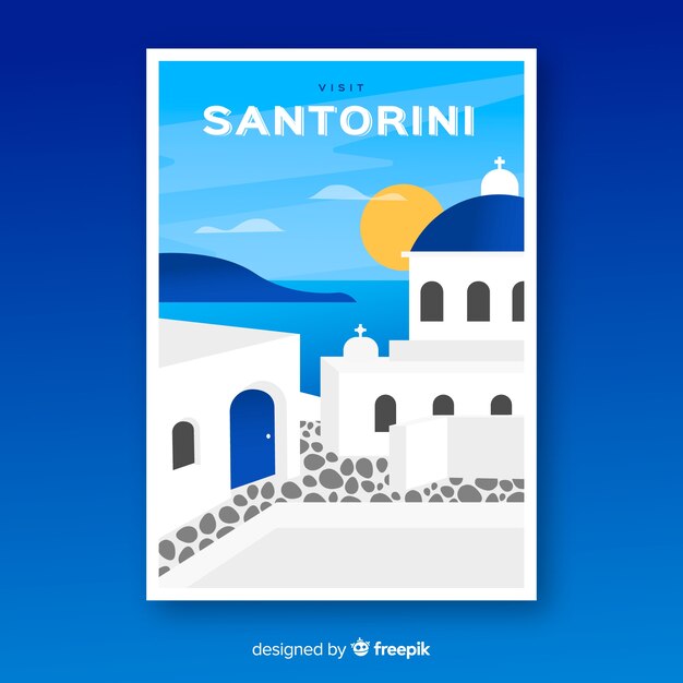 Cartel promocional retro de plantilla de santorini