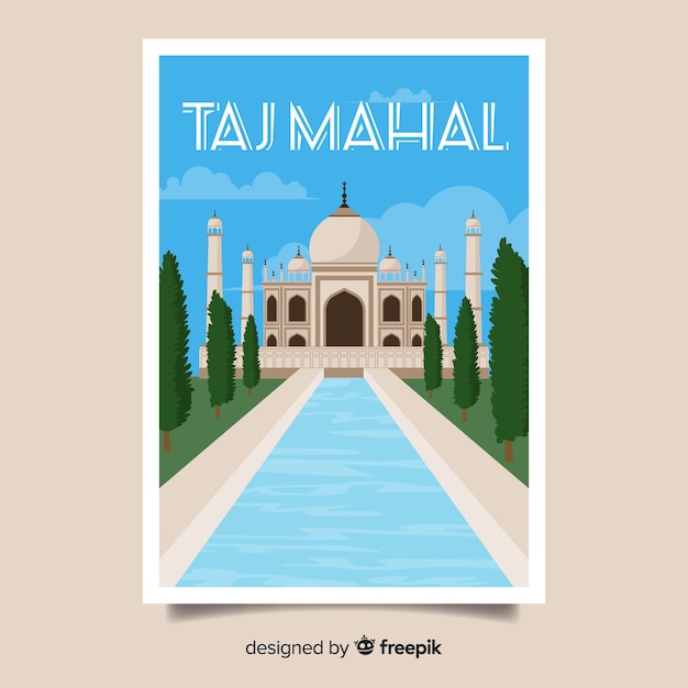 Vector gratuito cartel promocional retro de taj mahal