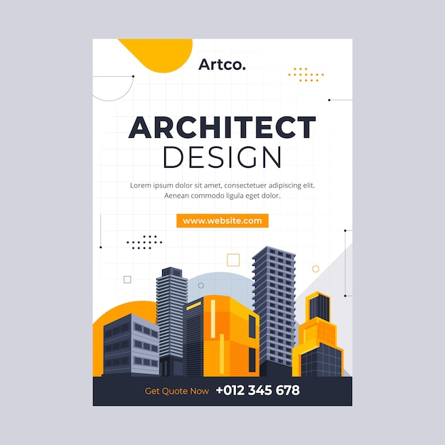 Cartel de proyecto de arquitectura de diseño plano.