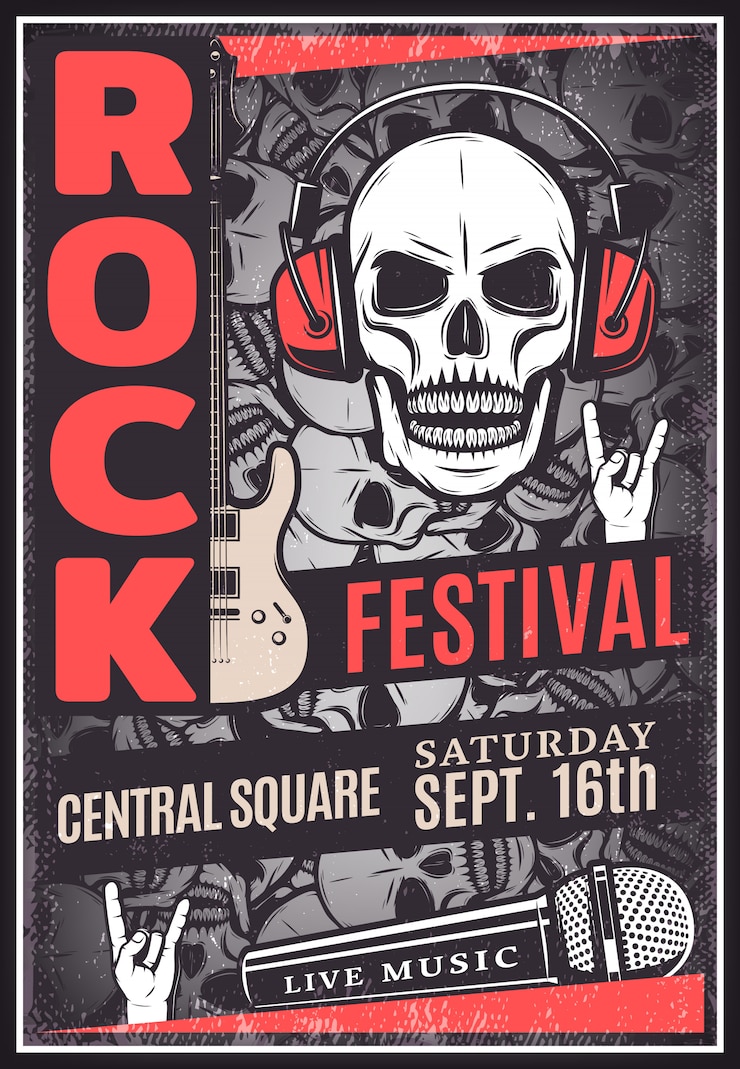 Vector gratuito cartel publicitario del festival de música rock vintage