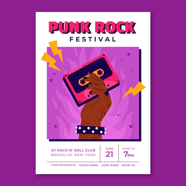 Cartel de punk rock dibujado a mano