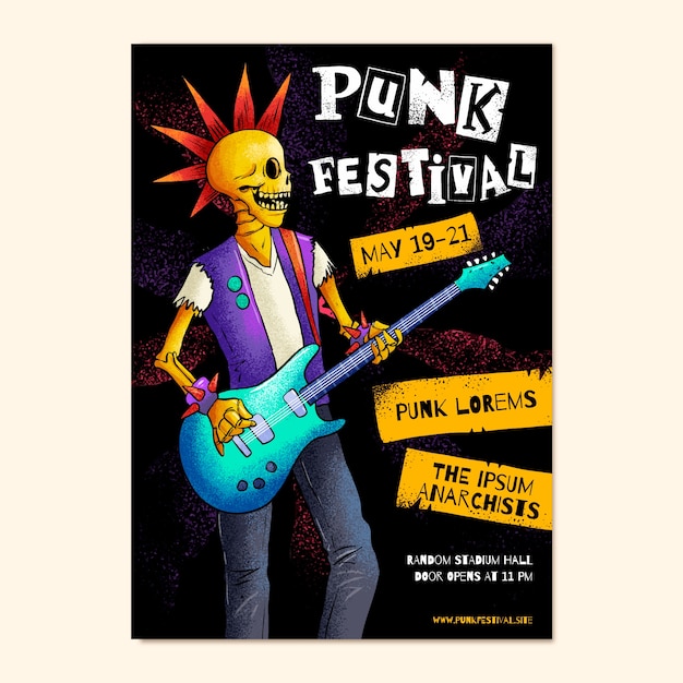 Cartel de punk rock dibujado a mano