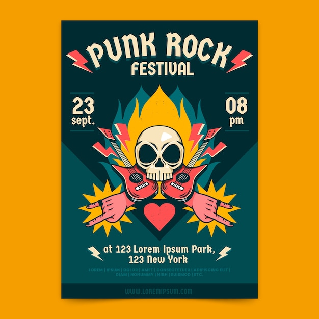 Cartel de punk rock de diseño plano