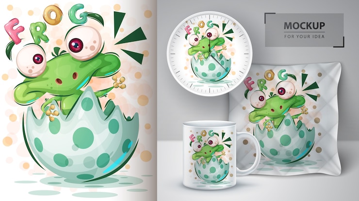 Vector gratuito cartel de rana feliz y merchandising