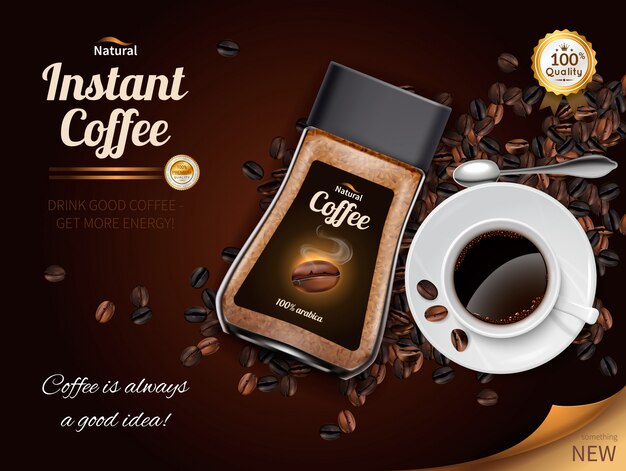 Cartel realista de café instantáneo