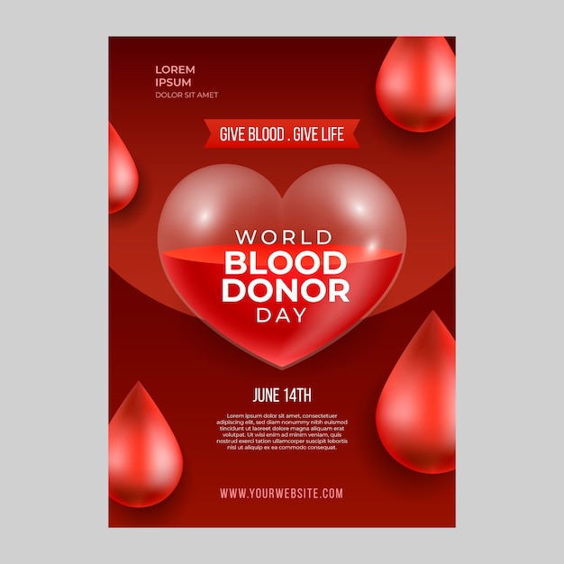 Vector gratuito cartel realista del día mundial del donante de sangre.