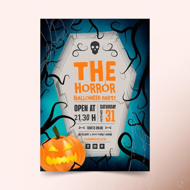 Vector gratuito cartel realista de fiesta de halloween con calabaza