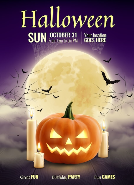 Vector gratuito cartel realista de fiesta de halloween