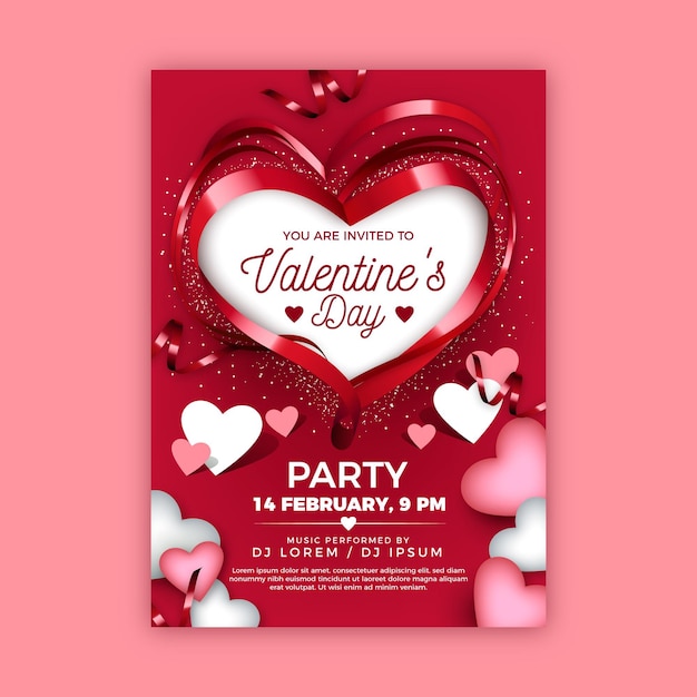 Vector gratuito cartel realista de fiesta de san valentín