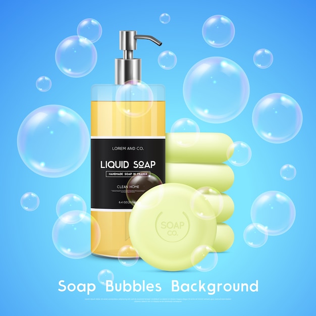 Vector gratuito cartel realista del fondo de las burbujas de jabón