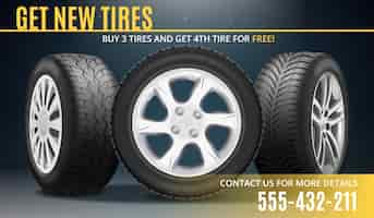 Vector gratuito cartel realista de publicidad de neumáticos