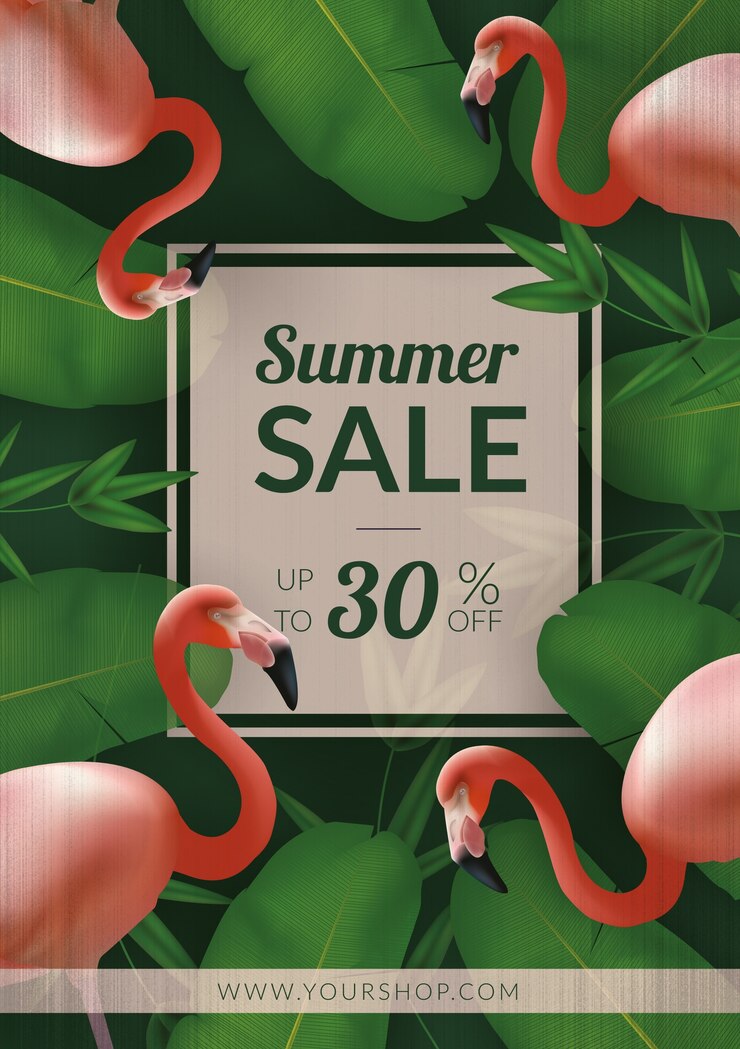 Vector gratuito cartel de rebajas de verano de flamencos realistas